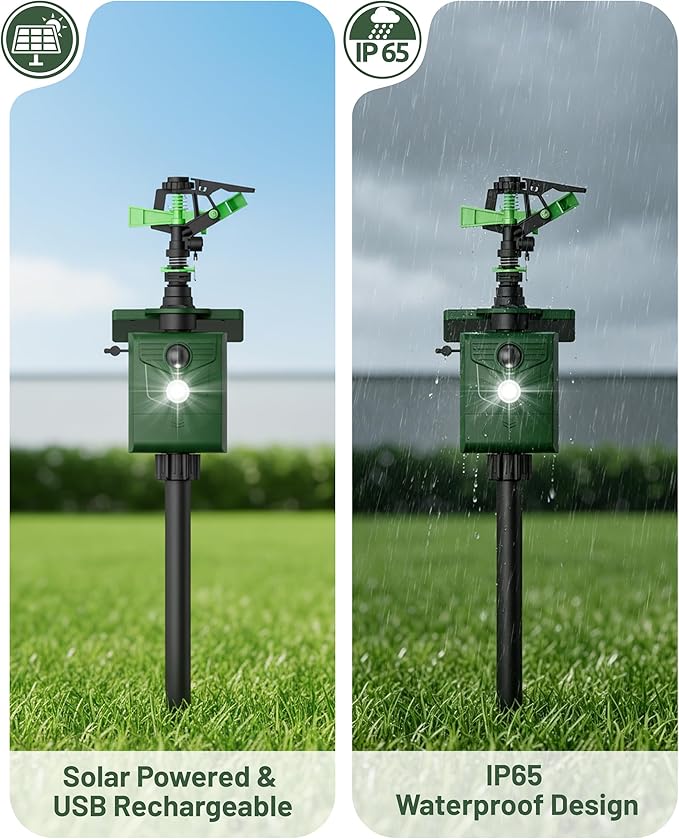 Solar Motion Activated Animal Repellent Sprinkler with Upgraded Metal Stake, Cat Dog Deer Squirrel Skunk Deterrent for Lawn, Garden & Yard