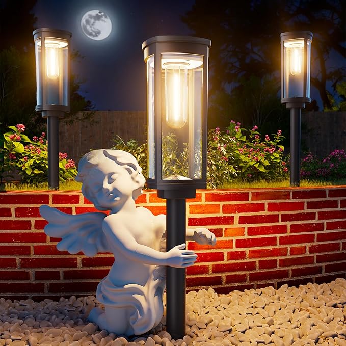 ALFIOT Solar Pathway Lights Outdoor Warm White 8-Pack Waterproof IP65, Auto On/Off Solar Powered Walkway Lighting for Driveway Yard Garden, Upgraded Landscape Lights Outside