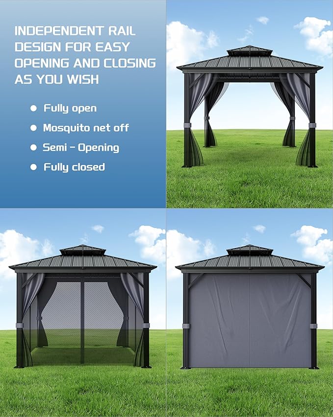 12x12 FT Hardtop Gazebo with Galvanized Steel Double Roof, Heavy-Duty Aluminum Frame Outdoor Gazebo Canopy with Mosquito Netting & Waterproof Curtains for Patio, Backyard, Deck & Lawn