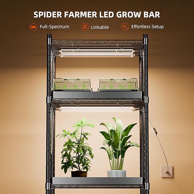 Spider Farmer 2FT LED Grow Lights for Indoor Plants,Full Spectrum (3000K+5000K+660nm),80W (4x20W,400W Equivalent),IP65 Waterproof,Linkable Design,Plant Light Strip for Shelves,Greenhouse,4-Pack