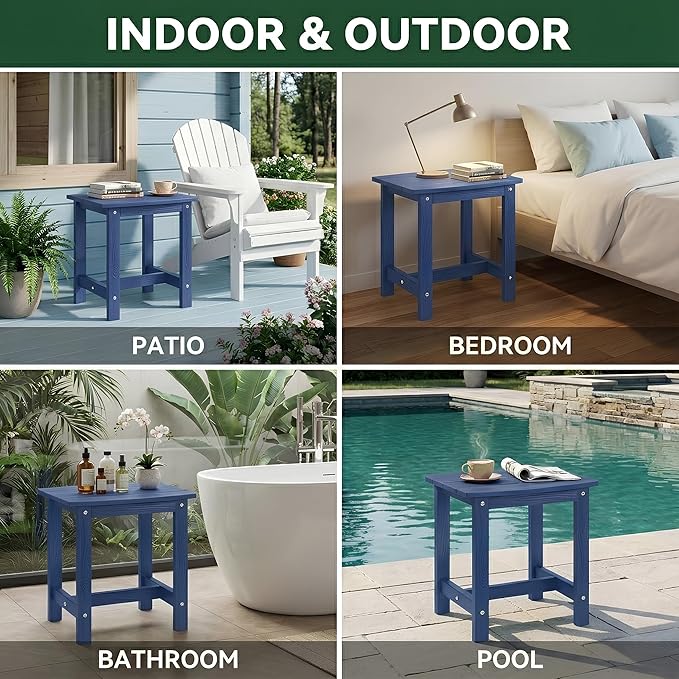 Y&M Outdoor Side Table, HIPS Adirondack Small Single Table, Waterproof Square Outside Table, Balcony Modern End Tables for Patio, Pool, Beach, Porch, Deck, Indoor or Outdoor Use, Navy Blue