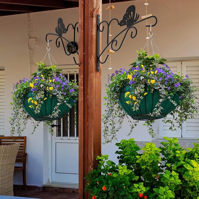 AMAGABELI GARDEN & HOME 2 Pack Hanging Plant Hanger Outdoor 11 inch Metal Hanging Brackets Fence Wall Hooks for Flower Baskets Bird Feeders Lanterns Wind Chimes Rust-Resistant Black