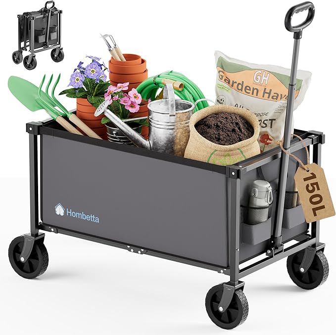 Collapsible Wagon Cart with Wheels, 150L Lightweight Foldable Utility Cart, Portable Rolling Wagon for Garden, Shopping, Sports, Camping, Transport, Darkgray