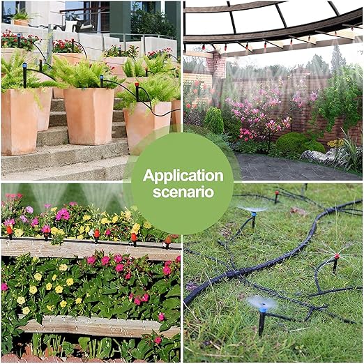 FAMILY'S BACKYARD 131FT Drip Irrigation System,Irrigation System for Garden Watering System,drip Irrigation kit1/2inch to 1/4inch Irrigation Tubing Hose Adjustable Nozzle Emitters Barbed Fittings