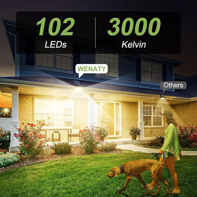 WENATY 102 LEDs Solar Lights Outdoor Waterproof, Spot Lights Outdoor with 4 Light Modes, Landscape Spotlight for Tree, Pathway, Yard, Garden, Adjustable Solar Panel Auto On/Off, 1 Pack, Warm