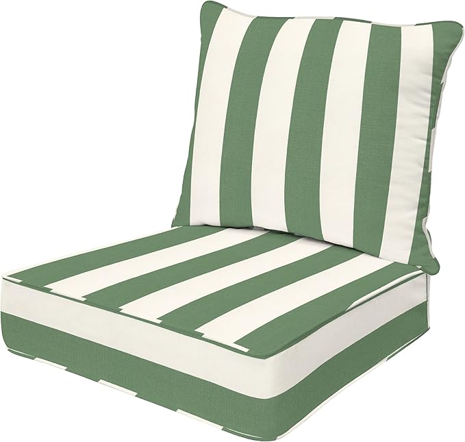 Honeycomb Outdoor Heritage Deep Seat, 24 x 23, Cabana Stripe Green & Cream Chair Cushion with Removable Cover, for Patio Furniture