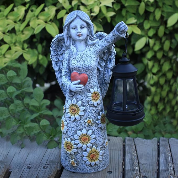Solar Garden Angel Statues,Outdoor Angel Figurines Lights Waterproof Statue Decor Lanterns for Yard Patio Porch Decoration Gift for Mom Grandma (Minimalist)