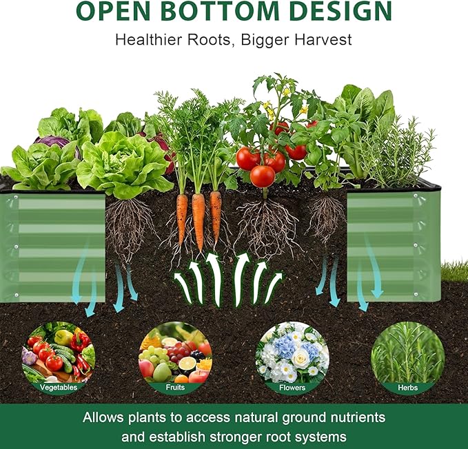 Galvanized Raised Garden Bed 2 Pack 6x3x1 Ft Patented Leak-Proof Planter Box Outdoor Metal Raised Garden Beds Kits for Veggies, Herbs & Flowers (Green)