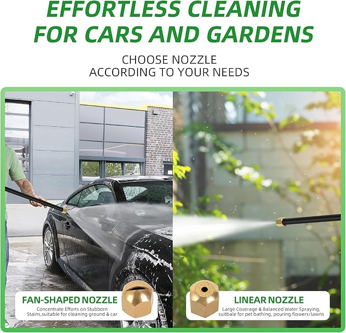 Jet Nozzle High Pressure Hose Nozzle for Garden Hose，Hydro Jet Nozzle Power Washer Wand for Garden Hose with 2 Different Nozzles and Quick Connectors for Car, Patio, Window Washing, Black