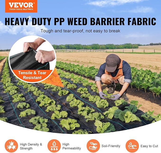 VEVOR Driveway Fabric, Heavy Duty 6x300ft 3oz Woven Landscape Fabric, Garden Weed Barrier Fabric, Weed Control Fabric, Geotextile Fabric for Landscaping, Ground Cover, Weed Block Gardening Mat, Black
