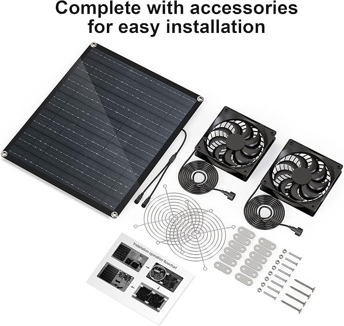 Solar Panel Fan, 30W Solar Fan, Solar Panel Fan kit, Solar Exhaust Fan, Suitable for Small Chicken coops, greenhouses, Sheds, pet Houses, Solar Ventilation Fan, Solar Exhaust Fan