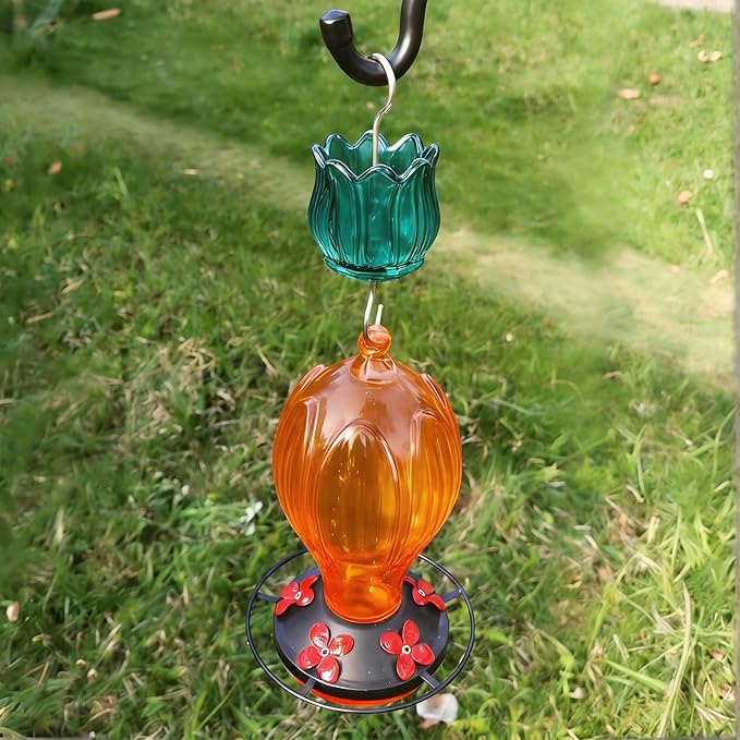 Glass Ant Moat for Hummingbird Feeder - 3 OZ Turquoise Tulip Insect Guard with Large Capacity