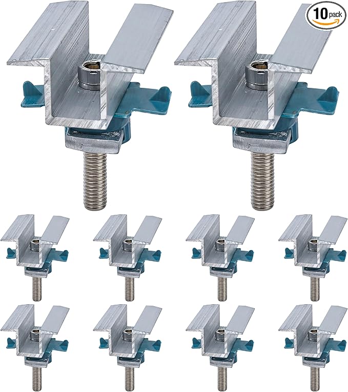 10Pcs Solar Panel Clamps for Unistrut System, Mounting Clamp Bracket, Adjustable Wide PV Photovoltaic Support Mid Mount Clips, Aluminum Secure Hardware Kit with Nut Bolt Fit Standard Roof Solar Panel