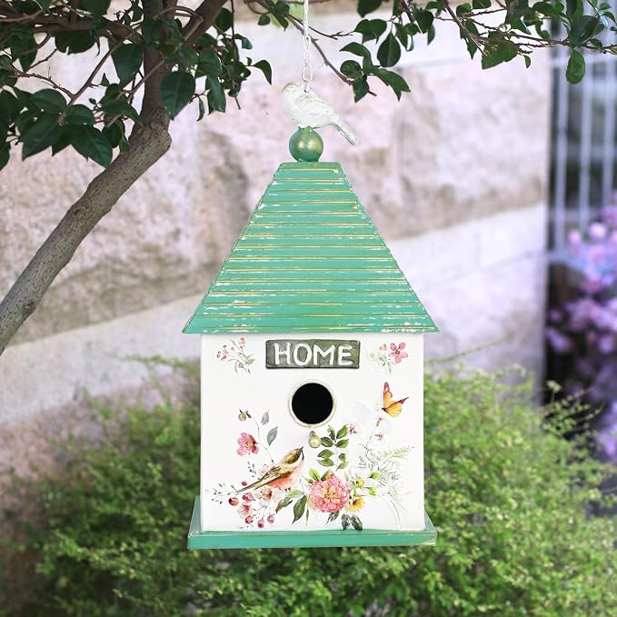 Vintage Hanging Birdhouses for Outdoors Metal Bird Houses for Outside Unique Bird Nest for Bluebird Wren Chickadee Sparrow Bird Nest Box for Garden Patio