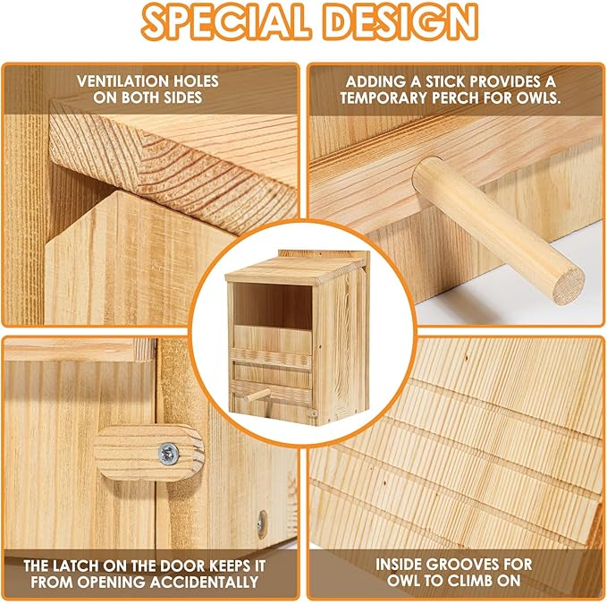 Barn Owl House,Owl Nesting Box for Outside,Wooden Nest House,Square Opening Bird Houses for Outside,Suitable for Wildlife Barn,Eastern Screech,Great Horned,Easy Assembly Required