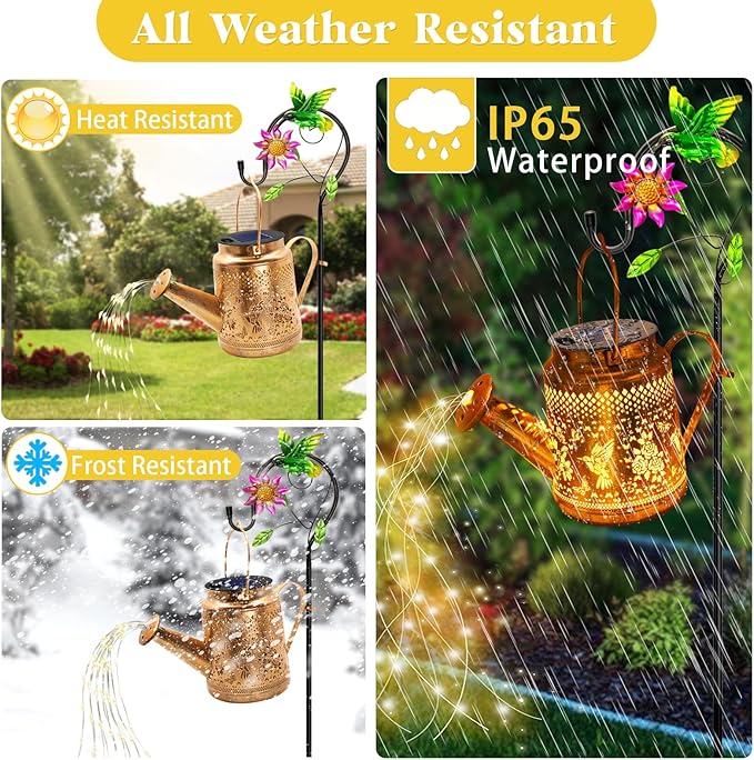 Solar Lanterns Outdoor Waterproof, Gifts for Mom Grandma Women Wife Daughter Mother's Day, Hummingbird Watering Can Garden Decor with Shepherd Hook, Hanging Solar Lights Yard Outside Patio Path Decor
