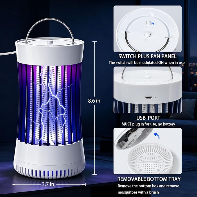 Lulu Home Bug Zapper Indoor, 2 Packs Mosquito Killer with Fan, 1500V Electric Fly Trap, USB Plug-in Insect Catcher for Home, Kitchen, Bedroom, Black & White