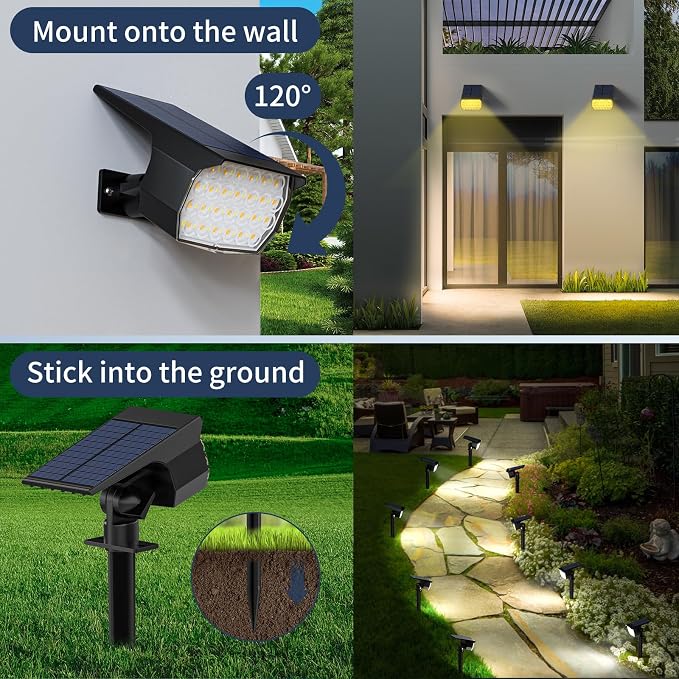 Solar Spot Lights Outdoor 6 Pack, [52 LED/ 6 Lighting Modes] Solar Lights Outdoor Waterproof IP65 Dusk to Dawn Solar Powered Landscape Spotlights for Outside Yard Garden Pathway Lawn