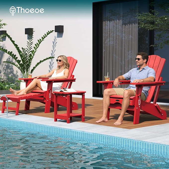 THOEOE Adirondack Outdoor Side Table, 2-Tier Sturdy Patio End Table Weather Resistant, Morden Side Table for Patio, Pool, Porch, Red