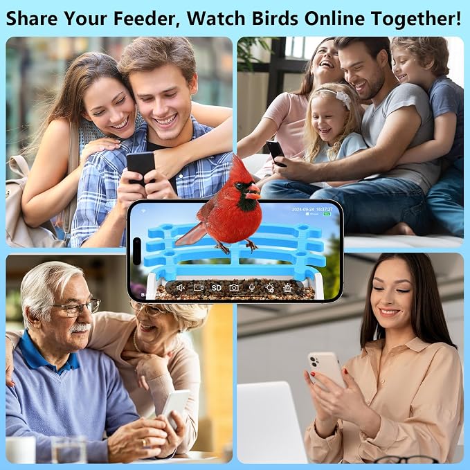 Smart Bird Feeder with Camera, AI Bird Species Identification Solar Powered Panel, 2.5k HD Video Bird House with Camera for Outside Garden, Ideal Gifts for Lover, Father's Day, Blue