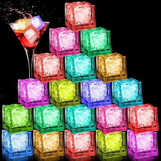 24 Pcs Light Up Ice Cubes - Waterproof LED Ice Cubes with Liquid Sensor and Color Changing Effect for Party, Bar, Wedding Decor - Multi Color