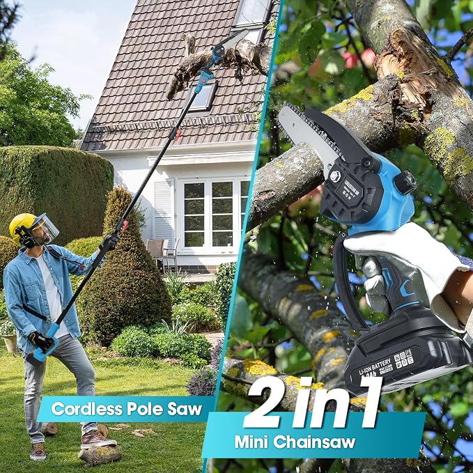 2-in-1 Cordless Pole Saw Pruning Set, For Tree Trimming and Garden Pruning, Chainsaw Gifts: Perfect for Men, Dads, Husbands, Fathers, and Gardeners