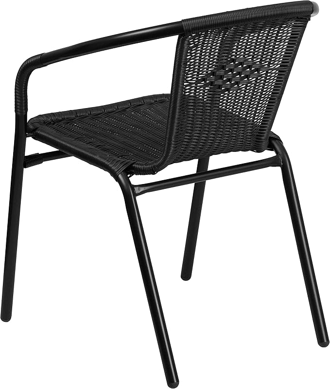 Flash Furniture Modern Rattan Indoor/Outdoor Restaurant Dining Chairs, Stackable Rattan Bistro Chairs for Patio or Restaurant, Set of 2, Black