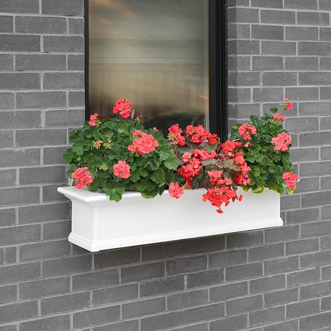 Mayne Yorkshire 4ft Window Box - White - 48in L x 12in W x 10in H - Polyethylene Planter - Built-In Water Reservoir (4824-W)