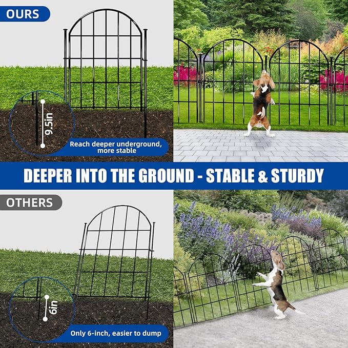 Decorative Garden Fence, 17in X 10.8ft No Dig Fence Panels, Arched Rustproof Metal Garden Fencing Animal Barrier, Flower Bed Edging Border with Ground Stake for Dog, Rabbit, Outdoor Yard Patio Decor