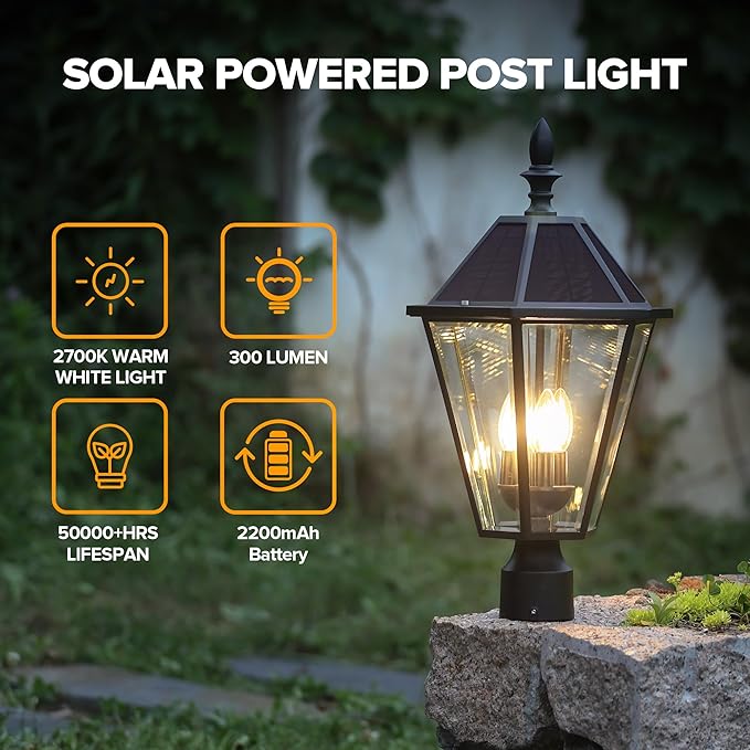 LUTEC 12513LE4-SL-Head LED Post Solar Light Outdoor, Dusk to Dawn Vintage Street Lights for Lawn Patio Yard Pathway Garden Mount (Base Not Included)