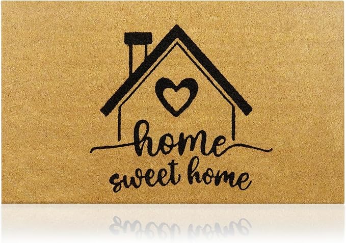Home Sweet - 17"x29" - Coir Door Mat with Heavy Duty Backing - Welcome Mats for Entryway, Porch - Anti-Slip PVC & Coconut Fiber Surface - Natural Home Accessories, Minimalist Original Design