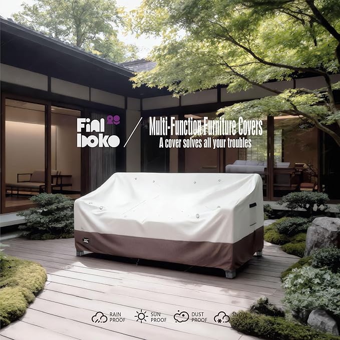 2-Seater Patio Loveseat Cover, 58Wx32Dx31H inches Outdoor Furniture Covers Waterproof,100% Waterproof Heavy Duty Patio Furniture Covers,Beige&Brown Modern Style Outdoor Couch Cover