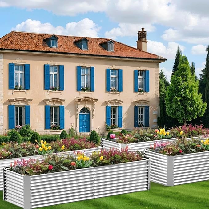 4 Pack Tall Corrugated Galvanized Steel Raised Garden Bed Outdoor, Metal Above Ground Garden Bed for Vegetables and Flowers, Rectangle Raised Beds for Gardening-6x3FT