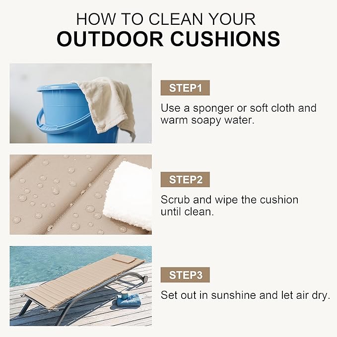Crestlive Products Chaise Lounge Cushion Outdoor Set of 2, Foldable Waterproof Pool Lounge Chair Cushions with Straps, Lounger Cushions for Outdoor Furniture, 80''Lx26''W (Beige)