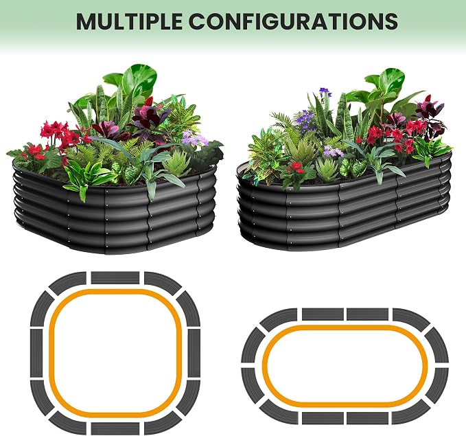 GarveeLife 2 Pcs 6x3x1 ft Oval Raised Garden Bed, Galvanized Raised Beds,Open-Ended Base Metal Raised Planter Beds,Garden Bed Outdoor,Planter Raised Boxes for Vegetables, Flowers,Tool-Free Asse,Gray