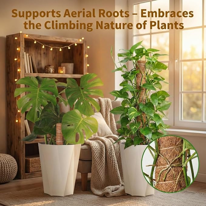 28'' Bendable Moss Poles & 12'' Stackable Coir Plant Sticks for Monstera | 4 Pack Plant Stakes for Indoor Plant, Moss Pole for Climbing Plant Coconut Fiber Holds Moisture, Ideal for Aerial Root Growth