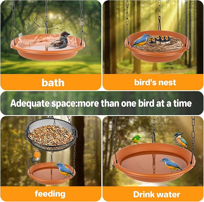 RAINFLOW Hanging Bird Bath for Outdoors - Hanging Bird Feeder for Outside, Platform Bird Water Feeder Bath Tray Wildlife Feeder,Tray for Outdoors Garden Backyard Attracting Wildbirds，2 in 1 Set