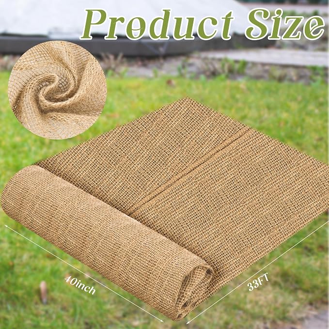 Buryeah 40 Inch x 33 ft Burlap Fabrics Roll Natural Burlap Garden Multipurpose Weed Barrier Garden Landscape Blankets Cloth Weed Barrier Fabric Jute for Outdoor Home Craft Shrubs Party Decor
