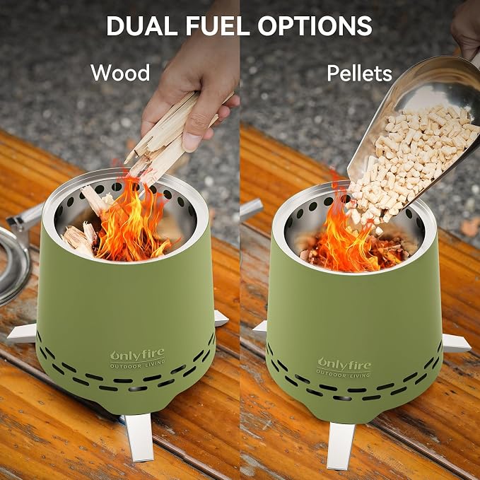 2-in-1 Smokeless Fire Pit with Pot Bracket & Carry Bag, 7.8” Portable Camping Stove Wood Burning Tabletop Fireplace for Patio Backyard RV Tailgating, Green FP053