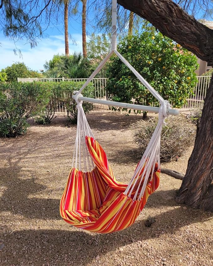 ADVOKAIR Hammock Chair Hanging Chair Swing Large Indoor with Anti-Slip Steel Spread Bar and Pocket-Max 500lbs-2 Cushions, Perfect for Bedroom,Outdoor,Patio, Porch,Backyard