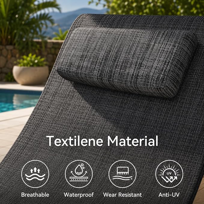 Garvee Outdoor Lounge Chair, Rocking Chair, Lounge Chair Recliner with Detachable Pillow for Patio, Lawn, Pool, Outdoor Home Furniture, Gray