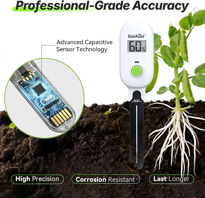 RAINPOINT Smart Digital Wireless Plant Moisture Meter Houseplant Indoor,WiFi Hub Needed,Capacitive Probe,Leave-in Soil Hygrometer Sensor,Real-time Monitor Outdoor Greenhouse Gardening(Two-Pack Set)