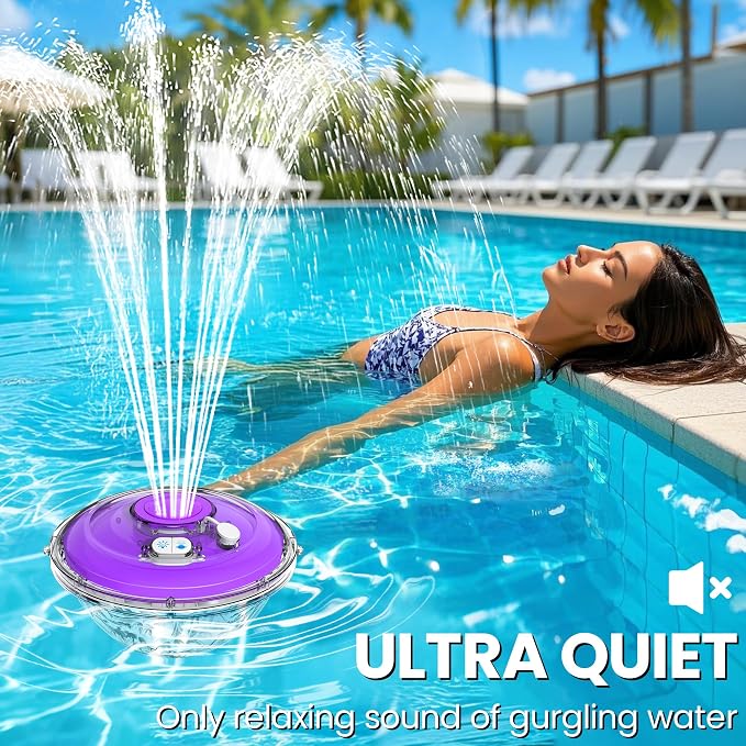AearKing Upgraded Floating Pool Fountain, Pool Fountain with Lights, Above Ground Pool Water Fountains Pump with Anchor and Rope, Swimming Pool Fountains for Inground Pools-Purple-1pk