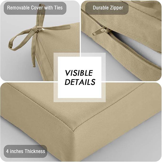 idee-home Outdoor Chair Cushions for Patio Furniture, Outdoor Seat Cushion | Waterproof Hampton Bay Deep Seat Replacement Couch Cushions for Garden Lawn Backyard Deck 26.5 x 26.5