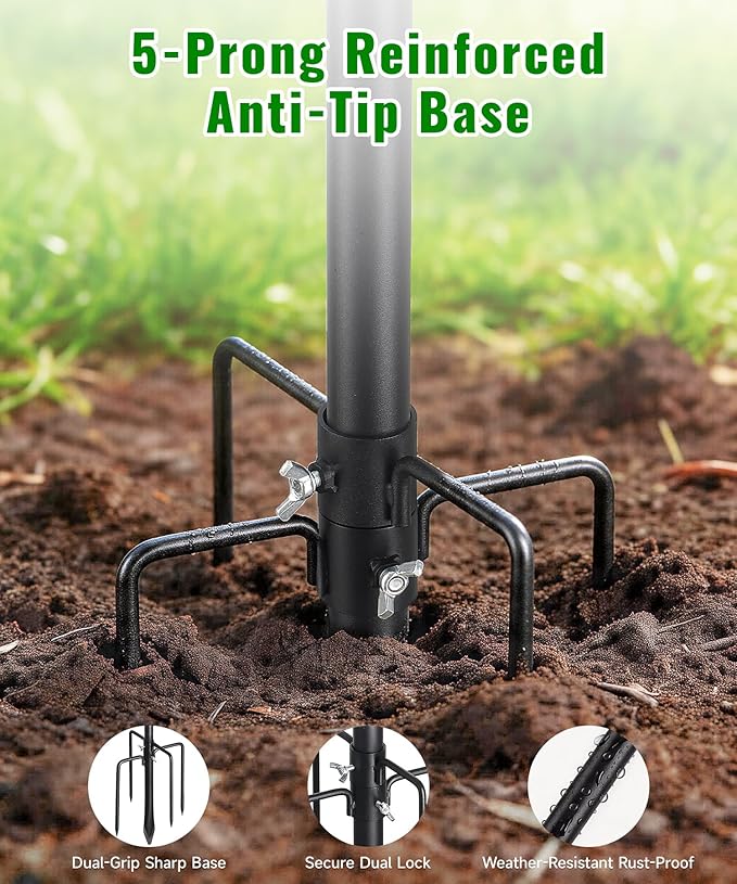 75" Heavy Duty Bird Feeder Pole, 1" Metal Adjustable Outdoor Stand with 5-Prong Anti-Tip Base, Universal Mount for Bluebird House & Hummingbird Feeder, Easy Setup