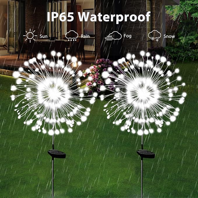 OriginalSourcing Solar Garden Firework Lights Outdoor Waterproof,4 Pack Solar Powered Art Stake Twinkle Lighting Outside Decor,180 LED Sparklers String Lights Yard Pathway Decorations(White)