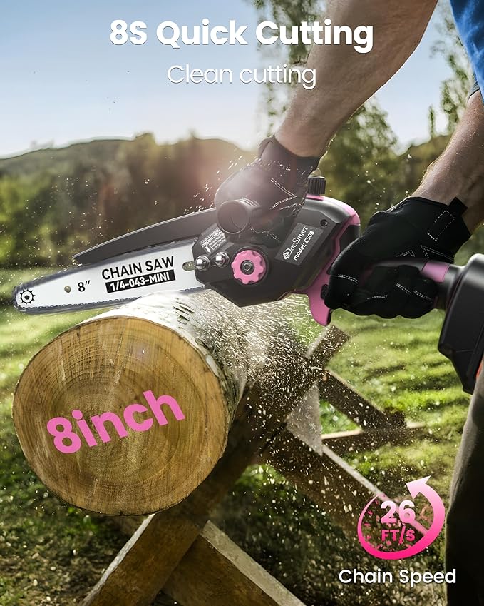 Electric Mini Chainsaw for Pruning Small Trees, Brushless 8 inch & 6 inch Portable Hand Saw with 2 Rechargeable Batteries, 1000W Handheld Chain Saw for Wood Cutting, Gardening Gifts for Mother’s Day