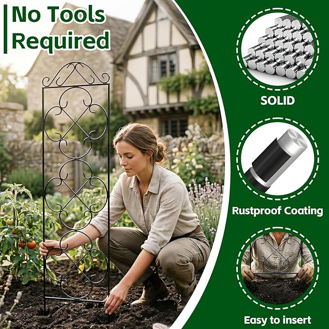 Thealyn Garden Trellis for Climbing Plants, 4 Pack 56" x 13.8" Metal Trellis for Potted Plants and Planters, Rust-Resistant Plant Support for Indoor Outdoor Use, Black