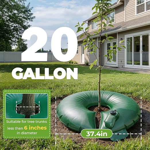 HIRALIY 20 Gallon Tree Watering Bag, 4 Pack Watering Ring, Slow Release 1-5 Days, Deep Root & Automatic Drip Irrigation System, for Multi-Trunk Newly Planted Small Trees and Shrubs