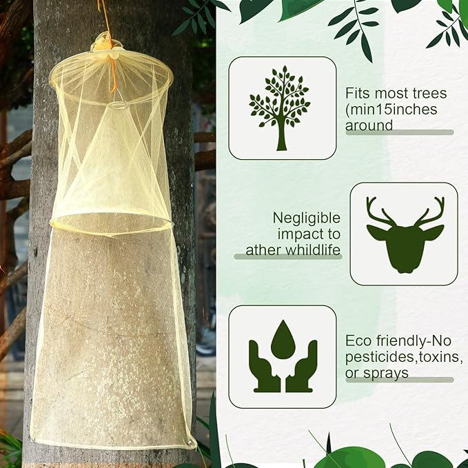 Qualirey 4 Pack Spotted Lanternfly Traps Lantern Fly Killer Mesh Tree Trap with Jute Rope and Nails Effective Way to Catch Lantern Flies and Nymphs (Yellow)